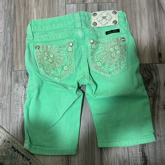 Kids Miss Me Blingy Green Bermuda Jean Shorts - Size 7 - Picture 4 of 4